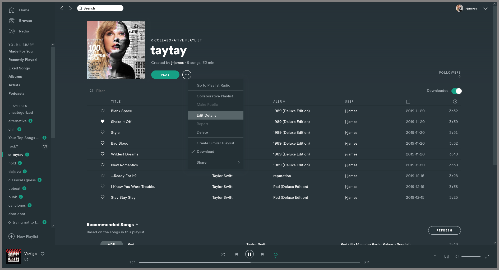 Adapta-Nokto themed Spotify screenshot